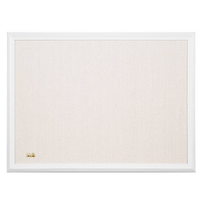 U Brands 24"x18" Linen Bulletin Board White Decor Frame