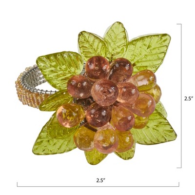 Amber Beaded Flower and Leaves Napkin Ring Set of 4
