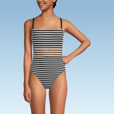 Lands' End Women's Crochet Square Neck High Leg One Piece Swimsuit