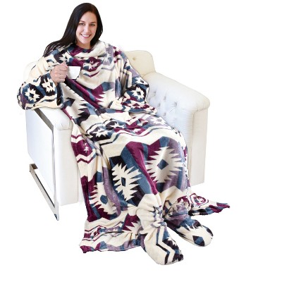 Catalonia Fleece Wearable Blanket with Sleeves and Foot Pockets, Micro Plush Wrap Sleeved Throw Blanket Robe, Super Fuzzy Cozy TV Blanket Throw, Gift
