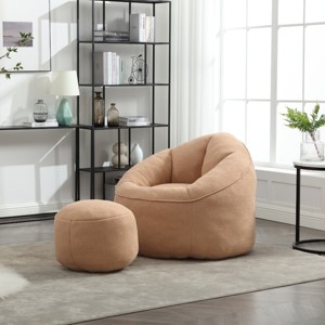 Microfiber Bean Bag Sofa Chair with Soft Foam Padding, Compressed Bean Bag with Footrest for Indoor Use, Lightweight and Cozy-Baofuwish - 1 of 4