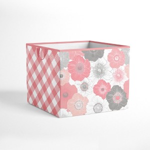 Bacati - Watercolor Floral Coral/Gray Fabric Storage Box Large - 1 of 4