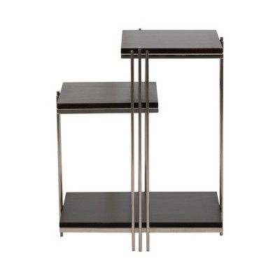Modern Three-Tier Accent Table - Mango Wood & Stainless Steel Side Table for Home or Office - Dark Chocolate Finish, 24 Inches