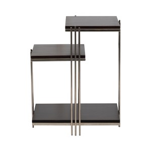 Modern Three-Tier Accent Table - Mango Wood & Stainless Steel Side Table for Home or Office - Dark Chocolate Finish, 24 Inches - 1 of 4