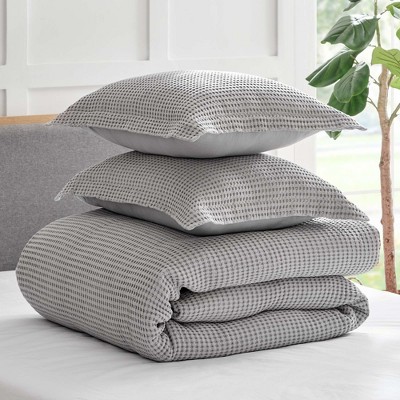 Twin/Twin XL Grey Pewter Cotton Waffle Duvet Set