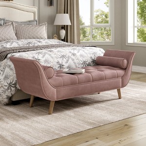 KWPZQEB Upholstered Bench for Bedroom End of Bed, Velvet Padded Bench with 2 Pillows & Solid Wood Legs, Button Tufted Ottoman for Living Room - 1 of 4
