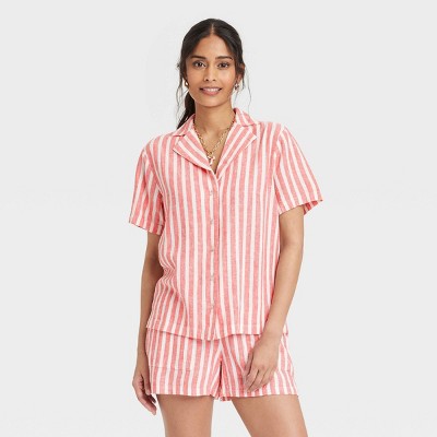 Women's Short Sleeve Collared Linen Button-Down Shirt - Universal Thread™