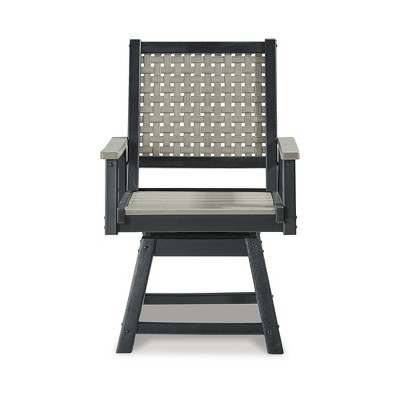 Driftwood and Black Outdoor Swivel Dining Chairs, Set of 2