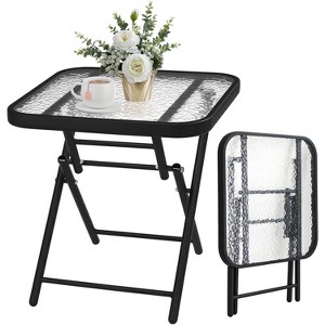 VINGLI Folding Glass Outdoor Side Table, 18 Inches Small Foldable Patio Bistro Table with Tempered Glass Table Top,Rectangular - 1 of 4