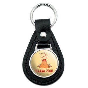 I Lava You Love Volcano Funny Humor Black Leather Keychain - 1 of 3