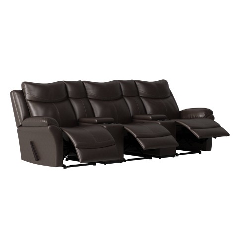 Aaron 3 Seat Wall Hugger Recliner Sofa, 2 Seater Dark Brown Leather Recliner Sofa