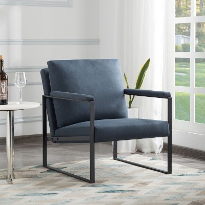 Vynxaria Blue/Dark Gray/ Yellow Accent Chair for One + Double, Metal Armrests & Foam Padding, Ideal for Living, Bedroom, Study Areas