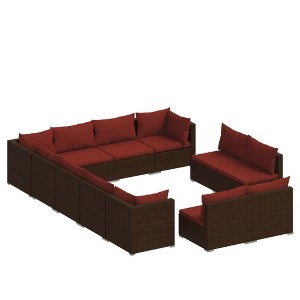 vidaXL 12-Piece Patio Lounge Set in Brown Poly Rattan with Cushions - Comfortable Outdoor Seating Arrangement for Garden, Balcony, Backyard, Poolside - 1 of 4