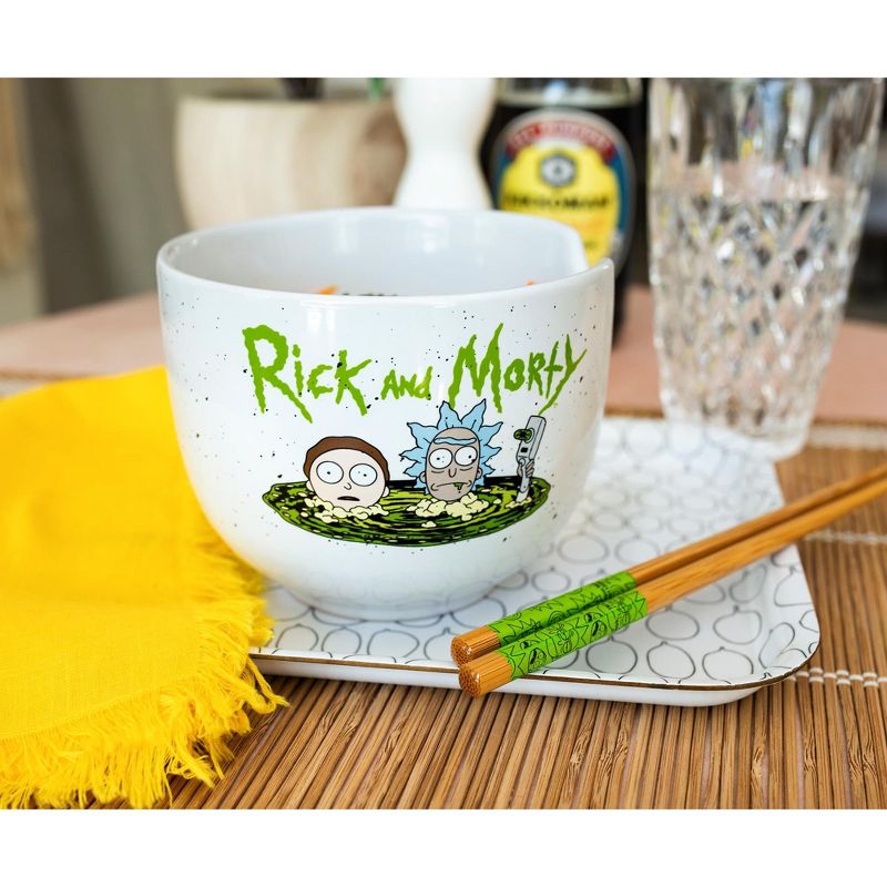 Silver Buffalo Rick and Morty Portal Japanese Dinnerware Set | 20-Ounce Ramen Bowl, Chopsticks, 3 of 7