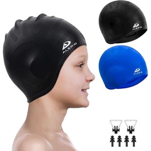 DSANE 2 Pack Kids Swim Caps for Boys Girls, Durable Silicone Swimming Cap with 3D Ear Pockets for Age 3-15 Toddler Child Youth Teen Unisex - 1 of 1