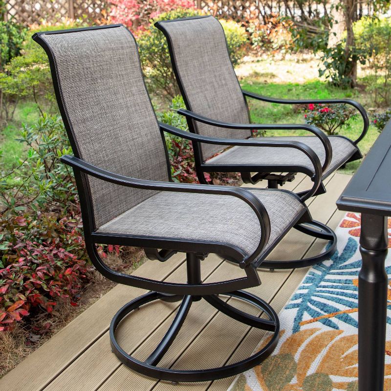 7pc Outdoor Dining Set with Steel Rectangle Table with Umbrella Hole &#38; Swivel Chairs - Captiva Designs, 3 of 13