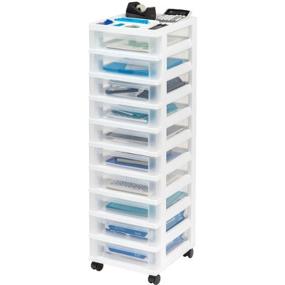 White Clear 10-Drawer Plastic Rolling Storage Cart