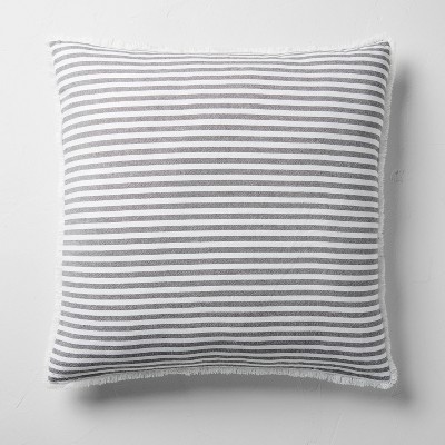 Euro 26''x26'' Heavyweight Linen Blend Stripe Throw Pillow Dark Gray - Casaluna™