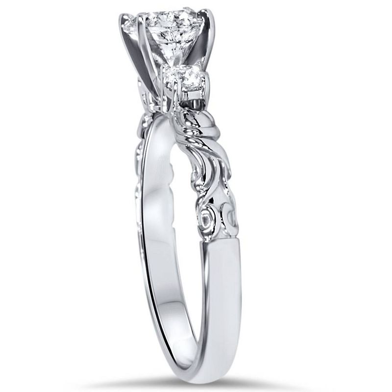 Pompeii3 3/4ct Vintage 3 Stone Diamond Engagement Ring 14K White Gold, 3 of 6
