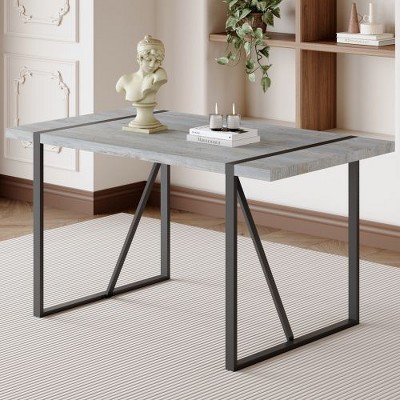 CENGHU Rectangular Dining Table, Rustic Industrial Wood Dining Table for 6 Pepole, Kitchen Table with Black Metal Legs, for Dining Room, Kitchen