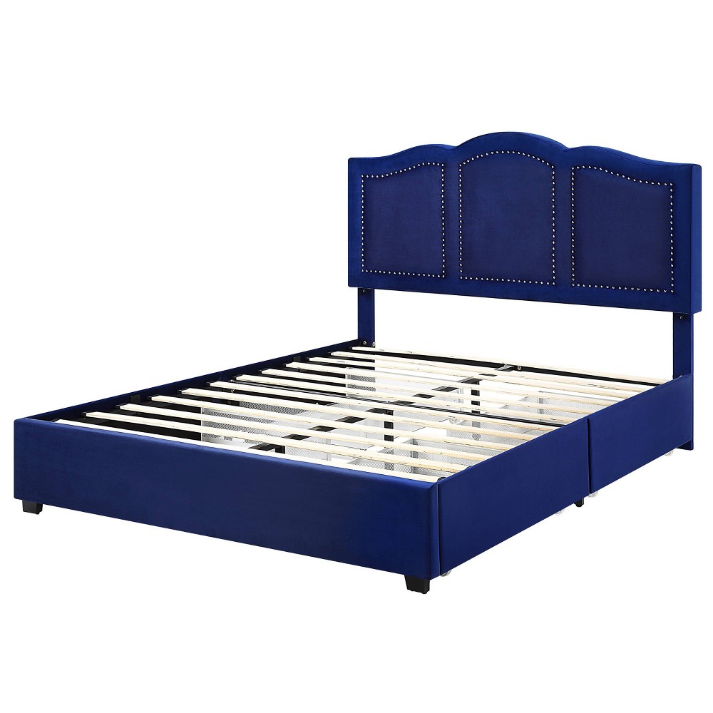 Photos - Bed Full Hargerre Mid-Century Upholstered  with Storage, Navy - HOMES: Insi