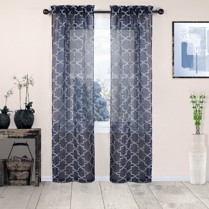 Decorative Quatrefoil Embroidered Sheer Curtain Set with 2 Panels and Rod Pockets by Blue Nile Mills - 1 of 4