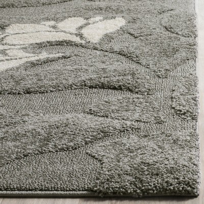 Hand-Knotted Smoke & Beige Floral Square Shag Rug - Easy Care