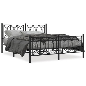 vidaXL Metal Bed Frame with Headboard/Footboard, Black, Steel, Double Bed - 81.5"x61.4"x35.4" - 1 of 4