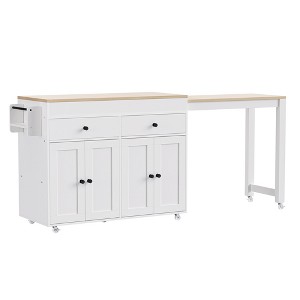 CLIHOME Kitchen Island with Extendable Dining Table , Rolling Kitchen Storage Cart with Spice Rack and 2 Drawers - 1 of 4