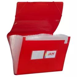 JAM Paper 10" x 15" 13 Pocket Plastic Expanding File Folder - Legal Size - Red