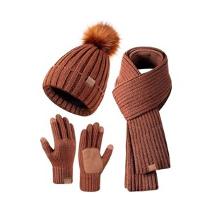 Fisfet Winter Beanie Hat Scarf Gloves Set for Women, Womens Beanie with Pom Pom Long Scarf Neck Warmer Touchscreen Gloves 3 in 1 Set - 1 of 1