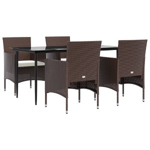 vidaXL Patio Dining Set Outdoor Dining Set Table and Chair Set for Garden - Brown and Black, 5 Piece, 63" Table with Cushions - 1 of 4