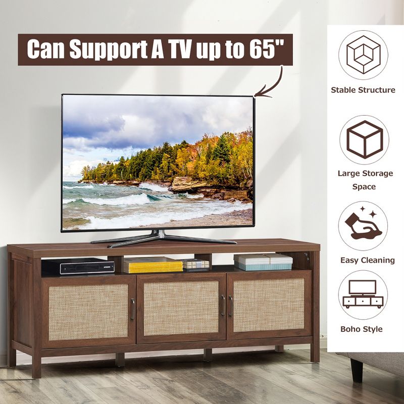 Costway TV Stand Entertainment Media Center for TV's up to 65'' w/ Rattan Doors, 4 of 11