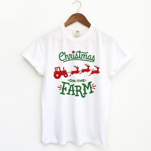 Simply Sage Market Women's Christmas On The Farm Tractor Short Sleeve Garment Dyed Tee - 1 of 4