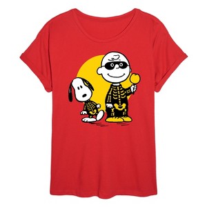 Women's - Peanuts - Halloween Charlie and Snoopy Skeleton Oversized Graphic T-Shirt - 1 of 4