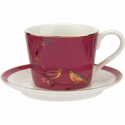 Pink Ceramic Teacup and Saucer with 22K Gold Detailing