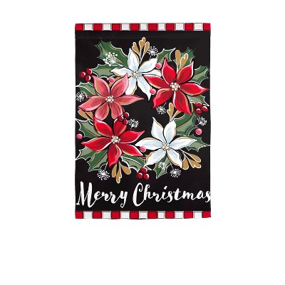Evergreen Poinsettia Wreath Applique Garden Flag 12 x 18 Inches Indoor Outdoor Decor