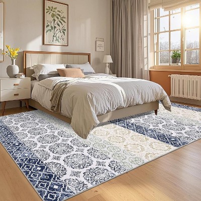 Acekool Floral Farmhouse Rug - 5x7 Non-Slip Washable Carpet in Blue