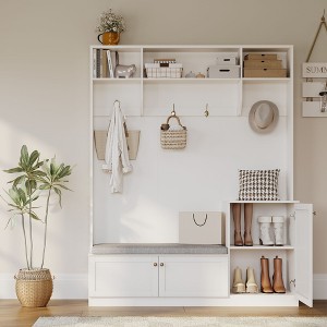 78.8" Hall Tree with Shoe Storage and Coat Rack, 4 Shoe Cubbies, 4 Coat Hooks, 3 Top Open Shelves, for Hallway, Bedroom - 1 of 4