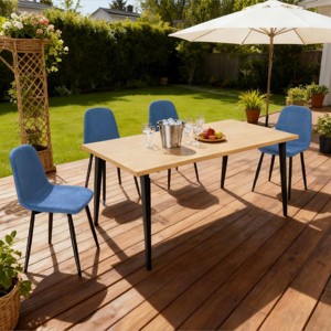 63" Natural Farmhouse Industrial Dining Table Set with 4 Upholstered Beige Chairs, Rectangular Table for Kitchen or Patio -3irtyhousy - 1 of 4