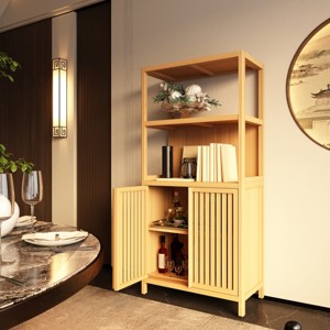 Bamboo Bathroom Storage Accent Cabinet,Freestanding Bathroom Floor Cabinet with Open Shelf,2 Doors Bathroom Storage Cabinet-Cuddlewood - 1 of 4