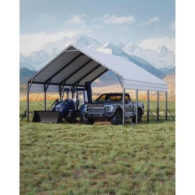 Metal Carport, Reinforced Frame and Steel Roof for All-Weather Use, Permanent Shelter for Bass Boats, Full-Sized Pickup Trucks, and Tractors