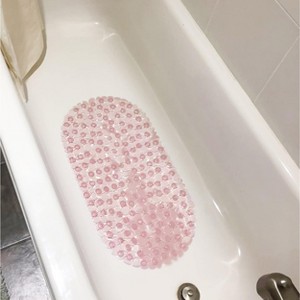 Home Mart Goods Pink Stone Pebbles Vinyl Non-Slip Bathtub Shower Mat With Suction Cups -26" x14" - 1 of 4