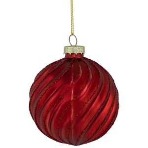 Northlight Glittery Swirls Glass Christmas Ball Ornaments - 3" (80mm) - Red - 4ct - 1 of 4