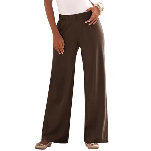 Roaman's Women's Plus Size Wide Leg Soft Knit Pant - 1 of 4