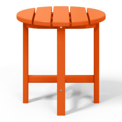 Orange HDPE Round Outdoor Side Table with Wood-Like Finish