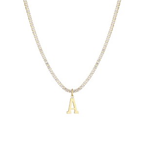 Adornia 14k Gold Plated Tennis Necklace with Initial Charm - 1 of 4
