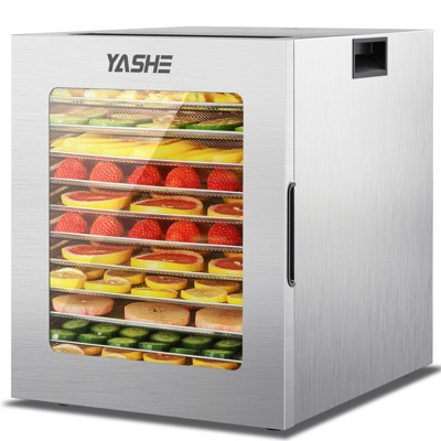 YASHE 12-Tray Stainless Steel Food Dehydrator, 10 Presets, 48H Timer, 850W, for Jerky, Herbs, Meat, Fruits, Dog Treats, Recipes Included