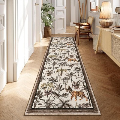 Washable Tiger Print Rug - Non-Slip Low Pile, Stain-Resistant Jungle Animal Carpet for Living Room, Bedroom & Office