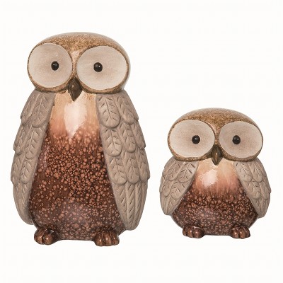 Transpac Ceramic Brown Harvest Owls Set of 2